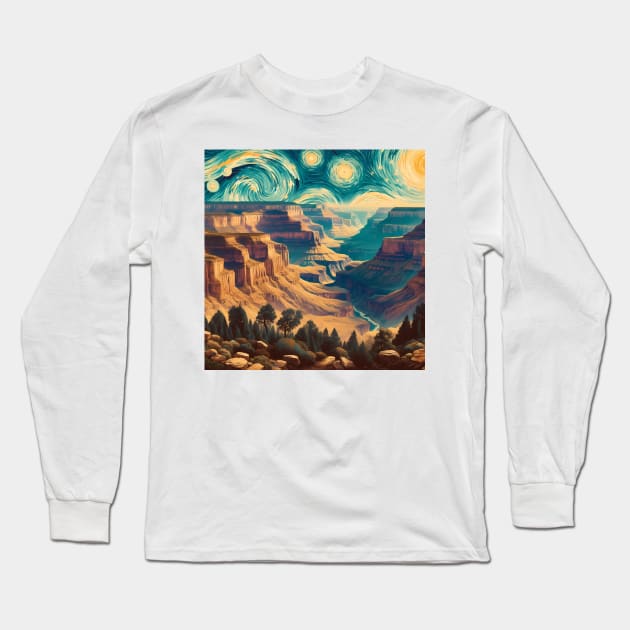 Grand Canyon National Park, USA, in the style of Vincent van Gogh's Starry Night Long Sleeve T-Shirt by CreativeSparkzz